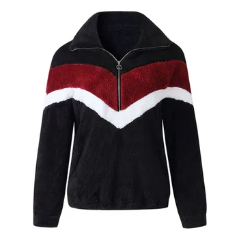 

Women Sweater Color Matching High Collar Long Sleeve Zipper Casual Warm Winter Autumn Loose Tops #2019.9.3