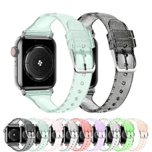 

Silicone Strap for Apple watch band 44mm 40mm 45mm 41mm 38mm 42mm Slim Glitter women bracelet iwatch series 3 4 5 6 SE 7 band