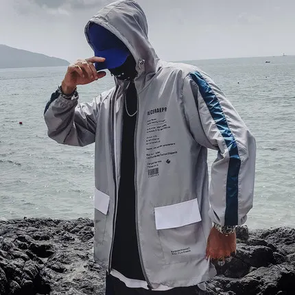 grey Dragon Bomber верхняя одежда мужская куртка уличная хип хоп бейсбольная куртка с капюшоном тонкая ветровка куртки модная Лоскутная одежда - Цвет: grey