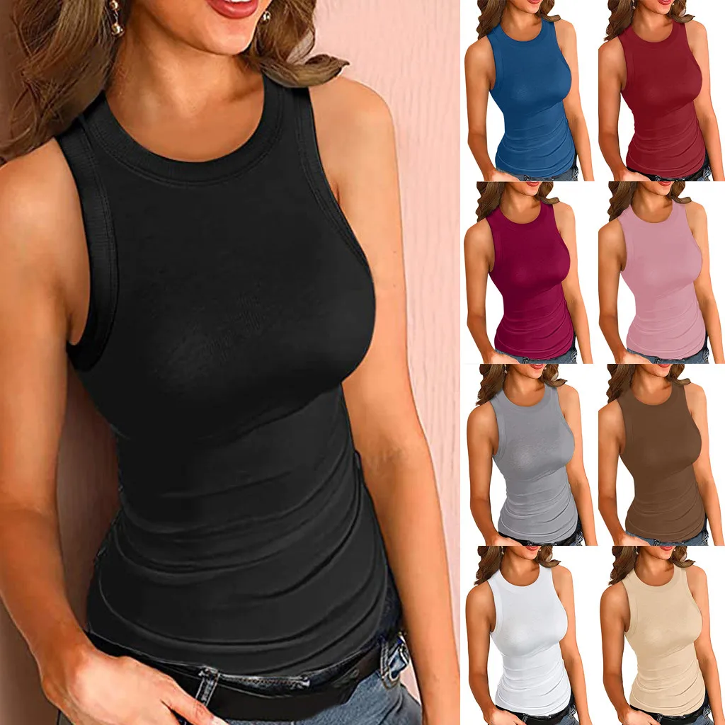 Women Tank Tops Ribbed Sexy Vest Basic Solid Harajuku Korean Female Off Shoulder Slim Knitted Racerback Summer 2021 | Женская одежда