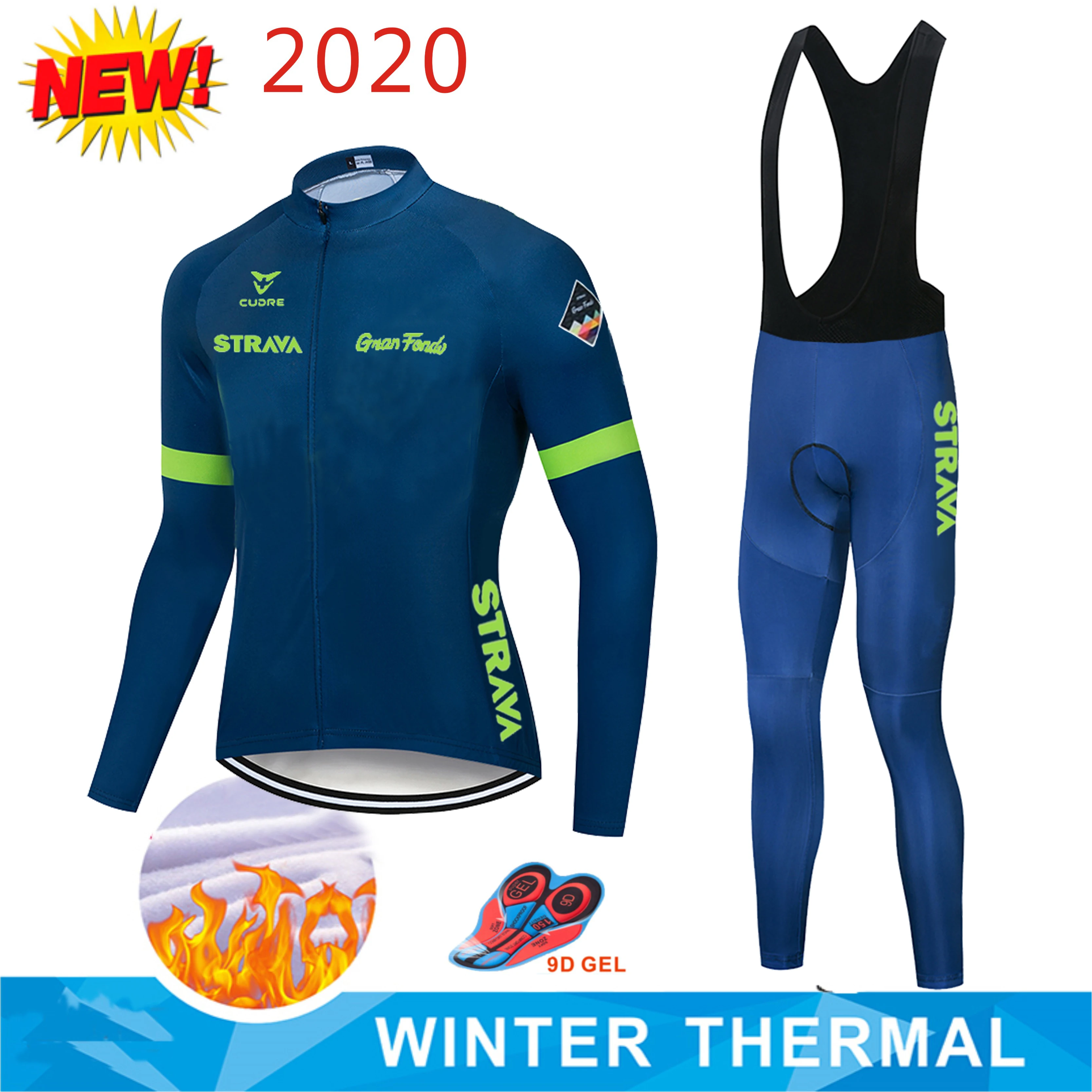 

STRAVA Cycling Jersey Mens 2020 pro team Winter Thermal Fleece Long Sleeve Set MTB bicycle Clothing Maillot Ropa Ciclismo Hombre