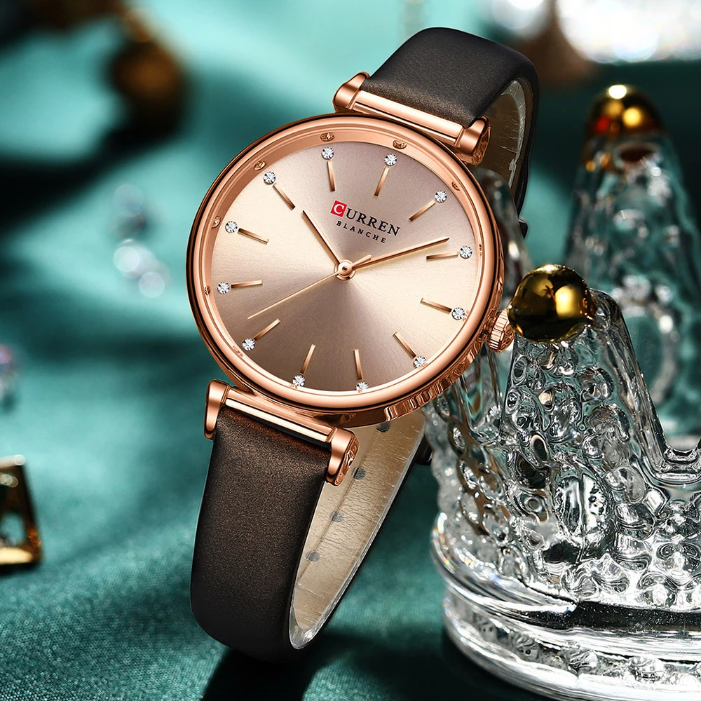 Curren Fashion Classic Quartz Women Watch Leather Retro Waterproof Clock Ladies Rose Gold Bracelet Wristwatch Relogio Feminino, Alina Gadgets