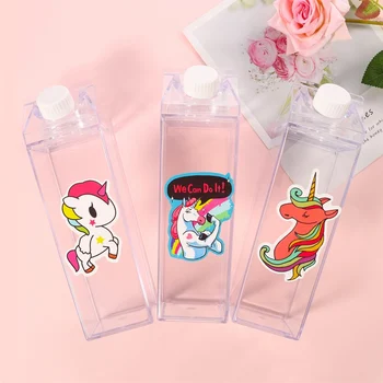 

500ML Milk Carton Water Bottle Juicing Bottles-Fun Stylish Plastic Water Bottle-Clear Milk Carton Water Bottle for Outdoor Sport