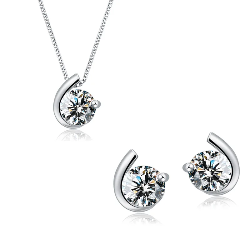 

Shiny Moon Bay Sterling Silver 925 Pendants & Necklaces+Earrings for Women AAA Cubic Zircon Chokers brincos Jewelry Set Lady