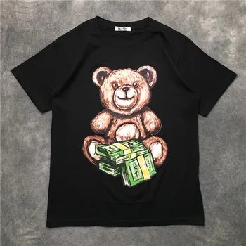 

New luxury 2019 Men Dollars Fortune Bear T Shirts T-Shirt Hip Hop Skateboard Street Cotton T-Shirts Tee Top kenye S-XXL #K54