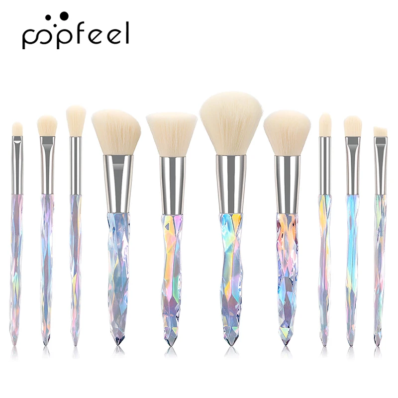 POPFEEL Crystal Makeup Brushes Sets Foundation Powder Cosmetic Blush Eyeshadow Women Beauty Glitter Make Up Brush Tools | Красота и
