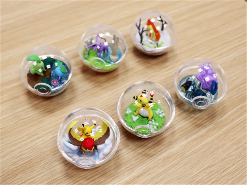 TAKARA TOMY 6 коробок/набор прозрачный шар Пикачу Chikorita Articuno Покемон Иви Фигурки игрушки милые украшения для детей