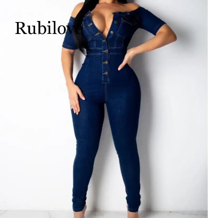 Rubilove, новинка, модный джинсовый комбинезон для женщин, широкие штанины, спагетти ремень, Облегающий комбинезон, бандажный комбинезон, женские комбинезоны, облегающий женский комбинезон