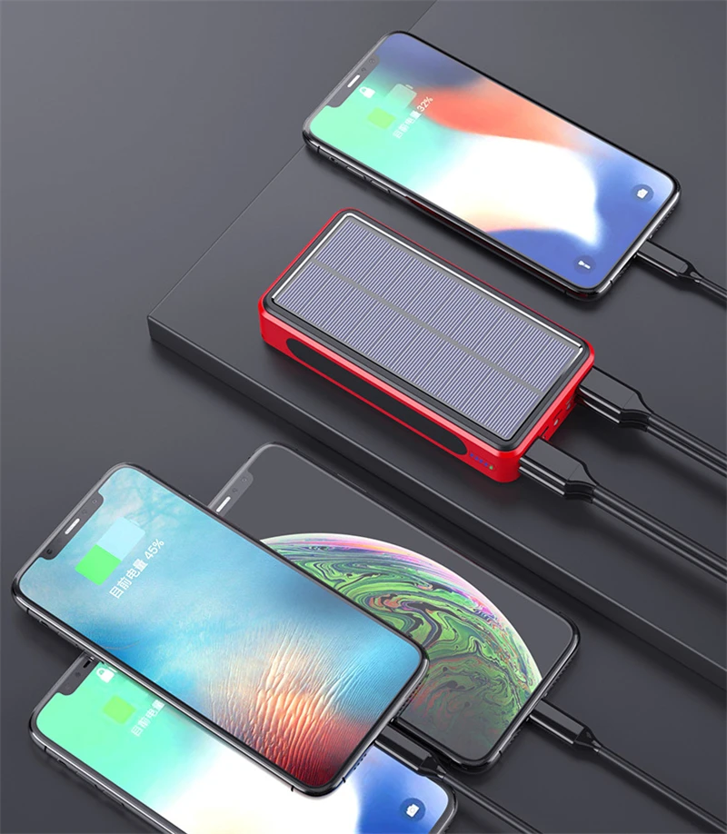 50000mAh Solar Power Bank for Xiaomi iPhone 12 Samsung Powerbank 4 USB Solar Charger Portable External Battery Pack Power Bank