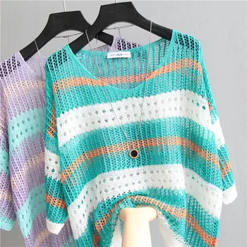 

Sexy Striped Pullover Women's Sweater Hollow Mesh Casual Sweater Women Autumn Winter Fashion Tight Tops Knit Wear Clothes