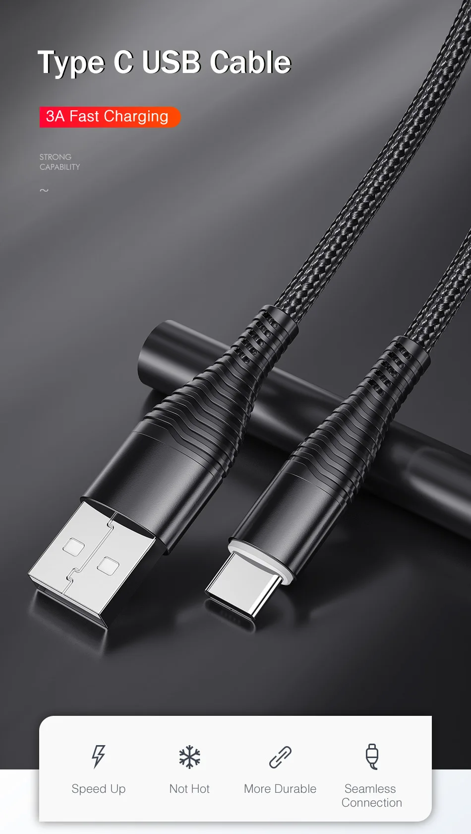 Кабель REDNUT usb type-C, 3 А, провод для быстрой зарядки и передачи данных для Xiaomi, samsung S10, S9, S8, huawei, usb ЗУ для мобильного телефона, type-C, шнур для передачи данных