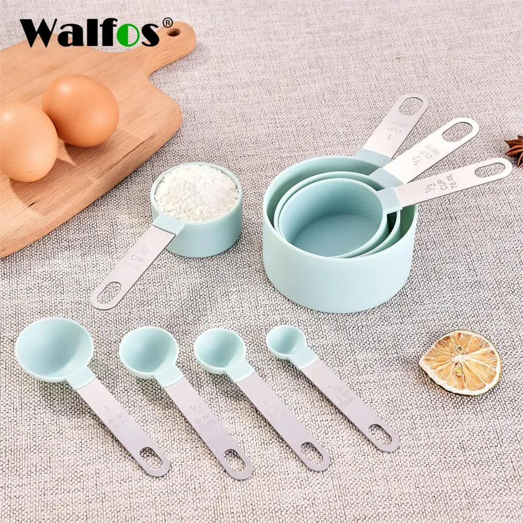 8 Pcs/set Measuring Cup Spoon Set Stainless Steel Handle Plastic Measuring  Cup Cooking Baking Tool, Pink 