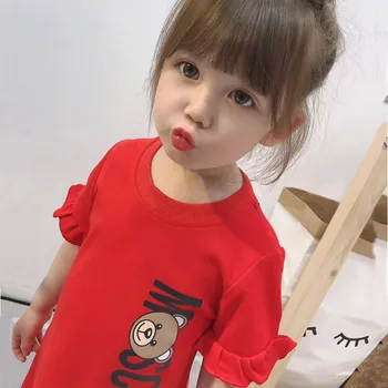 

Baby Girls Short Sleeve Dresses Cotton Clothes Summer Bear Dresses Kids Girls Casual Dresses Children 2-8Years Clothing