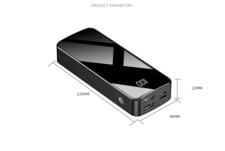 Мини банк питания 20000mah полный экран водонепроницаемый банк питания двойное Портативное зарядное usb-устройство внешняя батарея для Xiami Iphone huawei