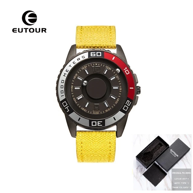 Black Yellow Canvas Креативный дизайн, EUTOUR, магнитные, металлические, мужские часы пилота, модные, спортивные, многофункциональные, слепое касание, мужские кварцевые часы, холст - Цвет: Black Yellow Canvas