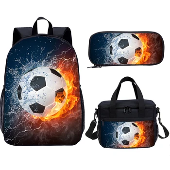 

3 Pcs Set Flame Football Student Backpack Cool 3D Printing Children Backpack Set With Luch Bag Wholesale Kid School Bookbag