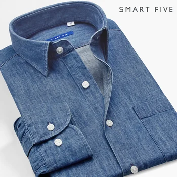 

Smartfive Cowboy Shirt Male Leisure Cowboy Coat Long Sleeve Slim Fit Pure Cotton Wash With Water Cowboy Shirt
