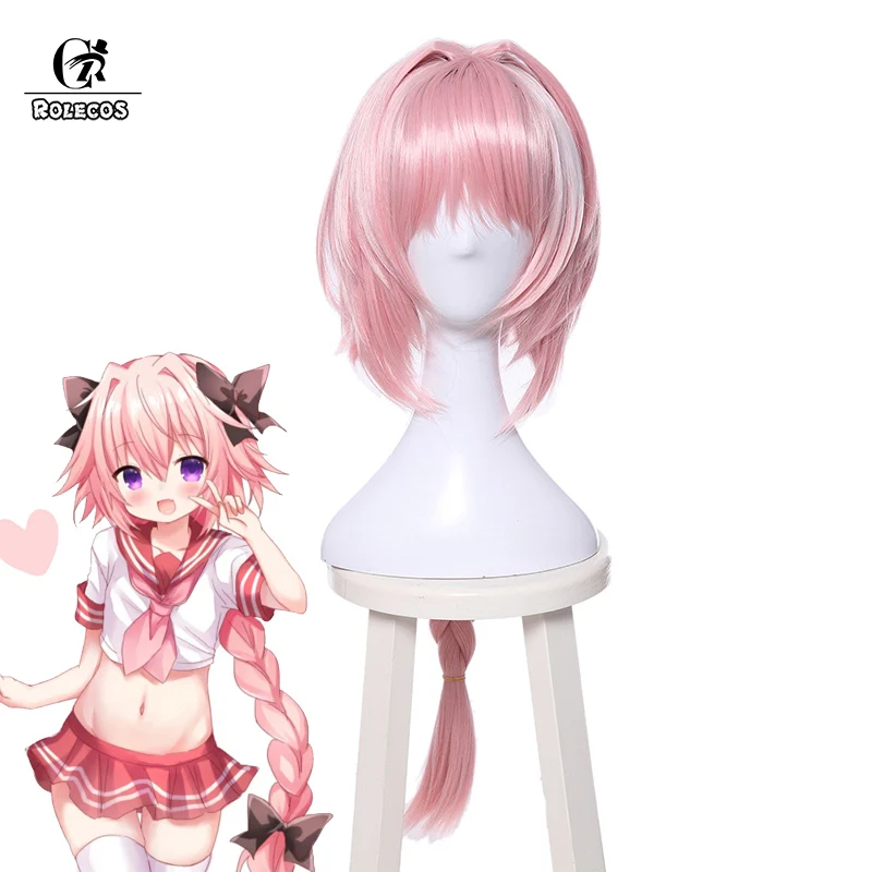 ROLECOS Game FGO Cosplay Hair Astolfo Длинные розовые головные уборы для косплея из синтетических