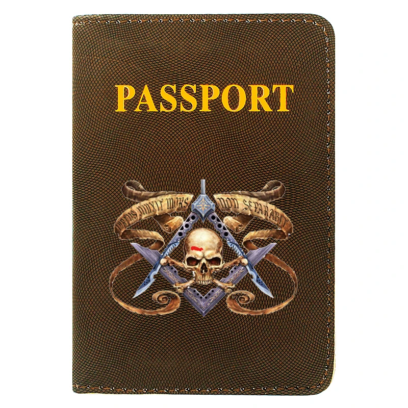 

Classic Masonic Skull Skeleton Printing Women Men Passport Cover Leather Travel ID Credit Card Holder Pocket Wallet Bags