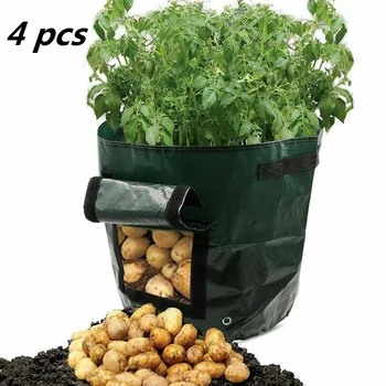 

4PCS Garden Potato Grow Bags With Flap Handles 10 Gallon Easy Gardening PE Woven Cloth+Felt Cloth+Plastic