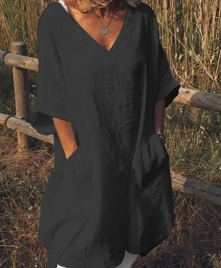 Boho Платье женское летнее с v-образным вырезом свободный Сарафан для пляжа и выходных повседневные Мягкие Рубашки платья 3XL Новинка