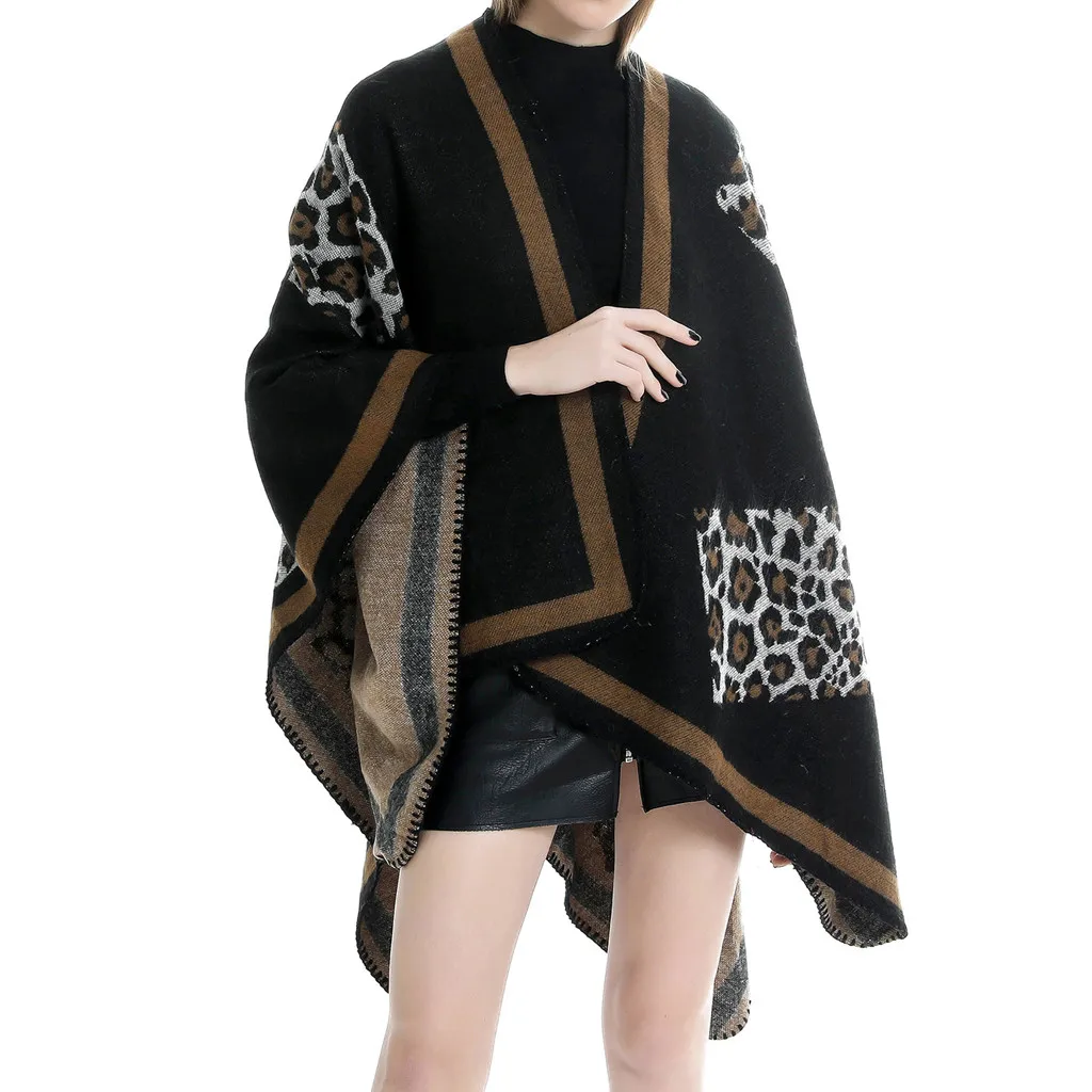 

2019 Fashion Autumn Winter 's Women Blanket Flowers Splicing Pattern Coat Wrap Cozy Leopard Shawl Poncho Scarf Wrap Shawl