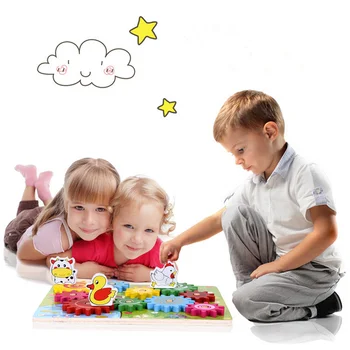 

Kids Wooden Animal Gears 3D Block Assembly Animal Assembled Building Blocks Montessori Materials Toys Education Gift