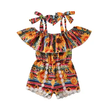 

Summer Floral Sunflower Bohemia Boho Sling Bangage Jumpsuit Clothes Outfits Playsuit Toddler Infant Kids Baby Girls Romper