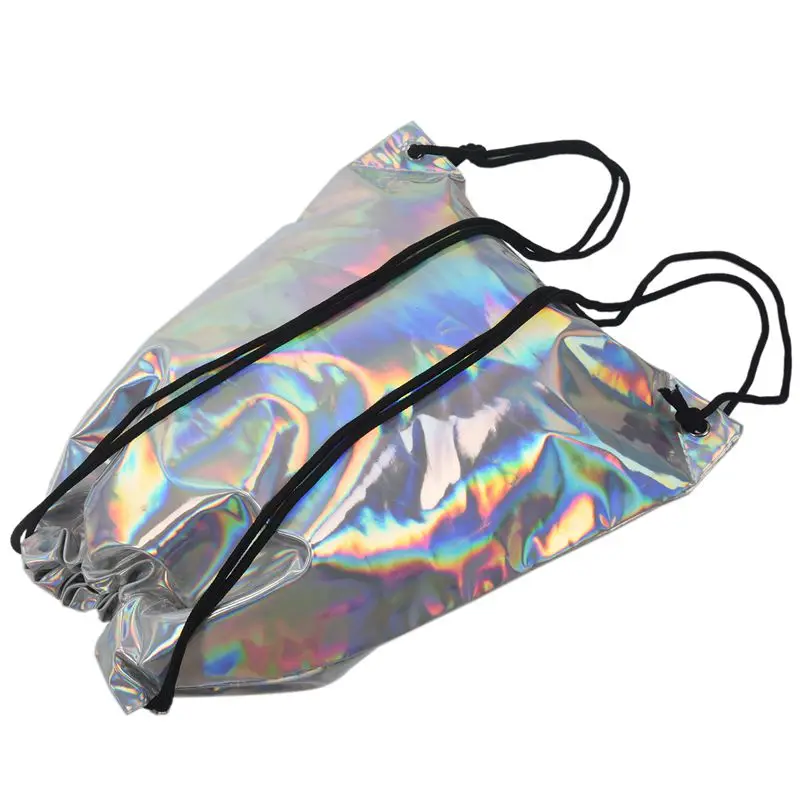 HLZS-Shiny Hiking Gym Bag Backpack School Bookbags holo graphic smooth String Bag