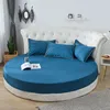 Cotton Fitted Sheet with Elastic Bands Bed Linen for Round Mattress Cover Solid Color Single Queen Size Black White Bedspread 5