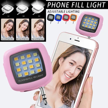 

Mini Flash Fill Light 16 LEDs Fill Light 3.5mm Rechargeable Selfie Light for Mobile Phone Photography I88