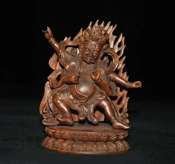 

wedding decoration Tibetan Buddhism Boxwood Wood Carved Mahakala Dorje Wrathful Deity Buddha Statue