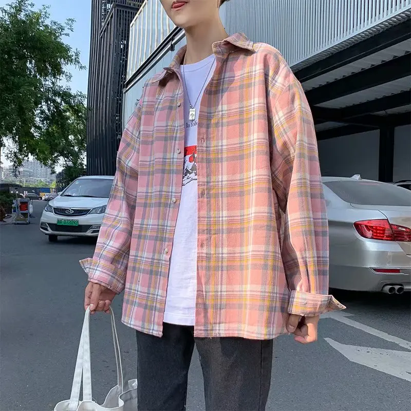 Мужские рубашки с длинным рукавом размера плюс Harajuku одежда корейский стиль BF Свободные мужские s рубашки Повседневная Горячая Распродажа уличная одежда универсальная клетчатая