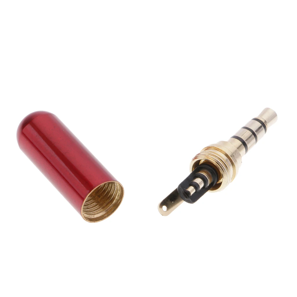 3.5mm/1/8' 4 Pole Male Plug Headphone Jack A/V Solder Connector Red & Black Use for microphone plug, earphone plug