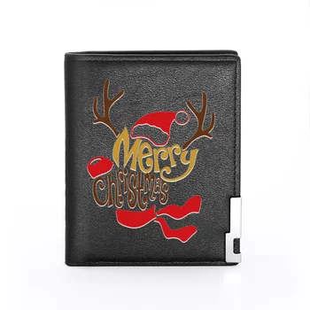 

2020 New Fashion Merry Christmas Theme Printing Pu Leather wallet Men Bifold Credit Card Holder Short Purse Male