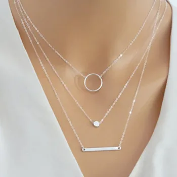 

LISMLISM Necklaces Jewelry Women Simple Round Trendy Girl Silver Color Bohemia Pendant Necklace Multilayer Chain Collares