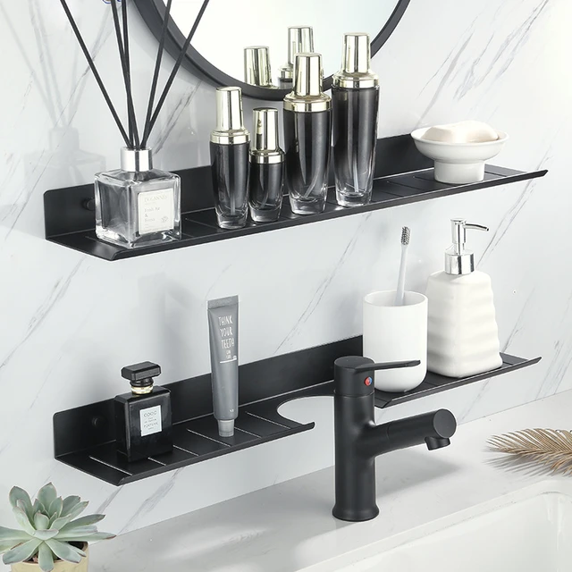 Black Bathroom Shelf No Drill 30/40/50 cm Wall Shelves Shower