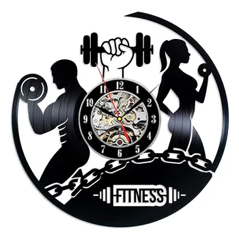 

Fitness Gym Vinyl Record Wall Clock Modern Design Bodybuilding No Pain No Gain 3D Decoration Vintage Clock Wall Watch Home Decor
