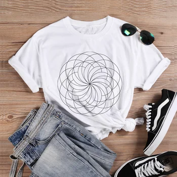 

ONSEME Teacher tshirt Korean Clothes Dizzy Graphic Tees Women Teacher Funny Geometric Circle Printing for Lady Girls Tops Q-905