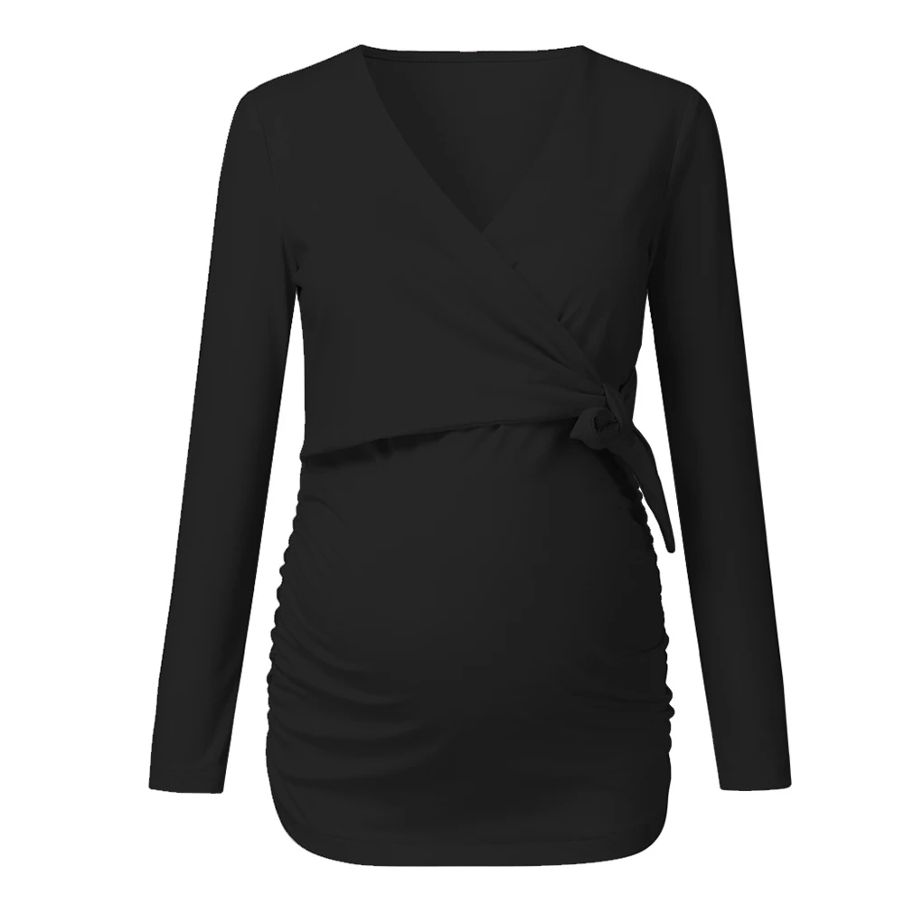 Winter Women T Shirt Nursing Top Solid Colour Breastfeeding Shirt Long Sleeve Maternity Clothes Casual Pregnant Clothes D30