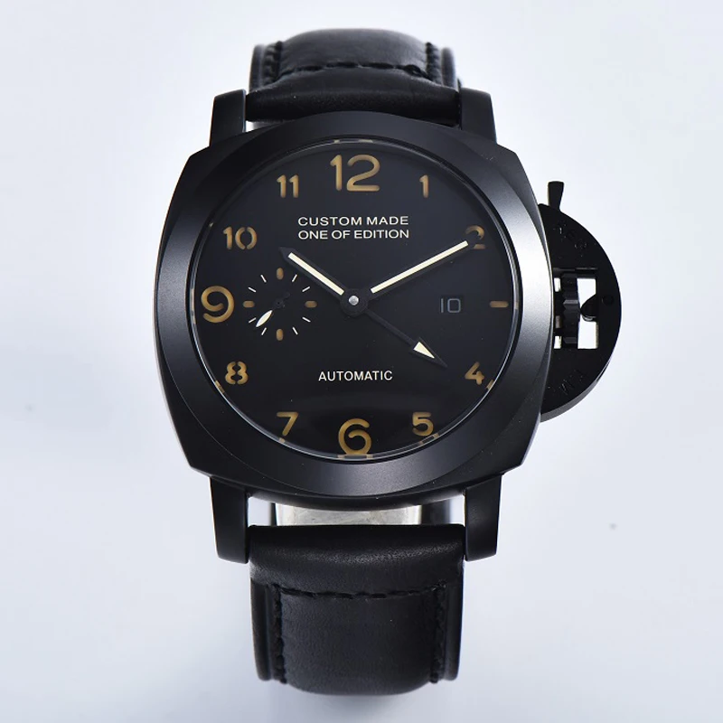 Parnis 44 мм автоматические механические часы для мужчин GMT наручные кожаный ремешок Роскошные светящиеся водонепроницаемые военные мужские часы CM115 - Цвет: NO1