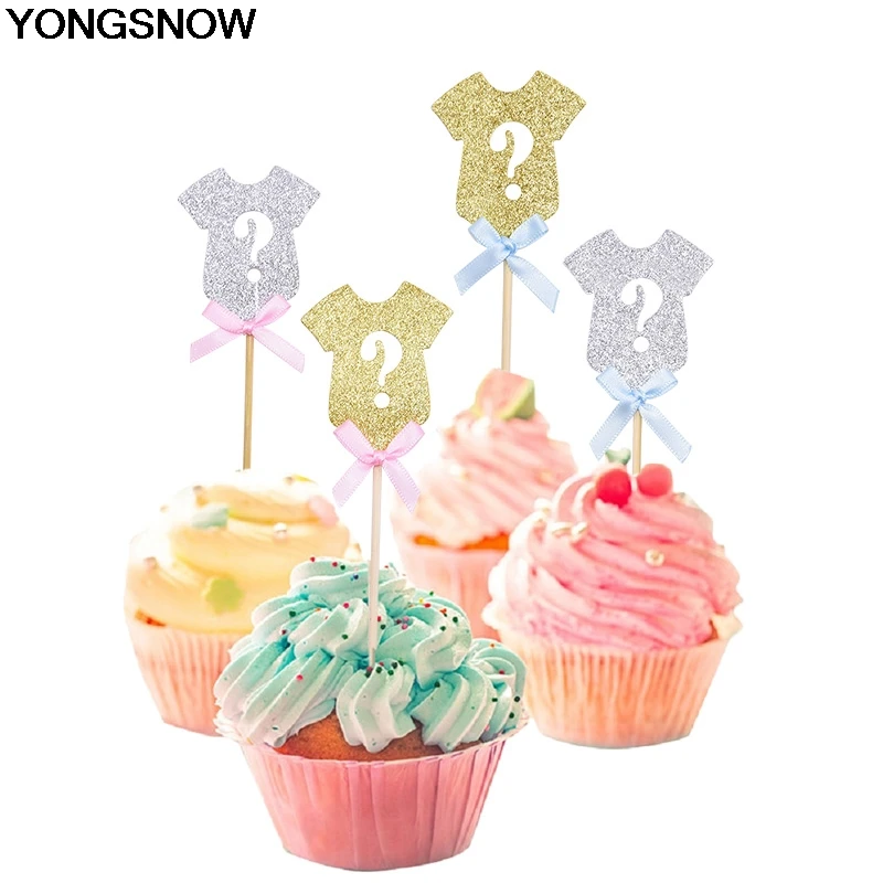 12/24pcs Gold Silver Cloth Shape Cake Topper Baby Shower Gender reveals cake inserts Cupcake Topper Supplies Party Cake Decor