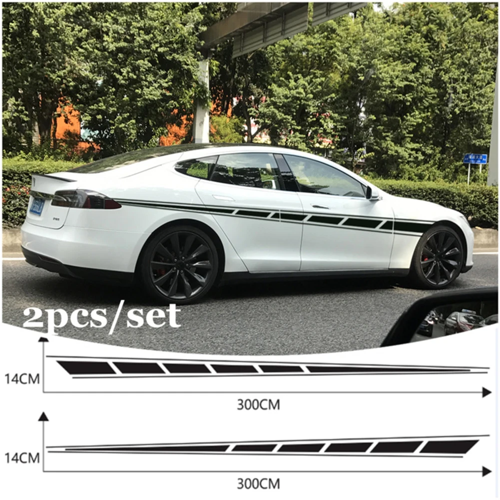 Прочная и практичная 2шт черная гоночная полоса виниловая боковая графическая