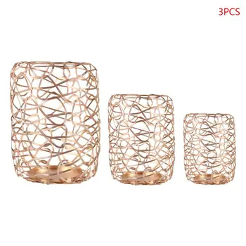 

3 Pcs Iron Wire Geometric Candle Holder Romantic Reusable Candlestick Desktop Creative Ornaments Candlestand Home Decoration