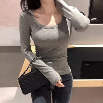 

NEW Spring / summer 2020 solid color with low neck and slim bottoming and tight fit