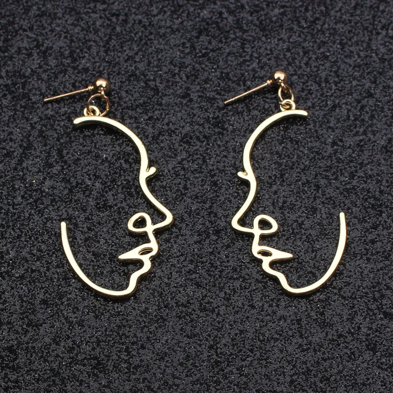 

New Styles Sexy Face Drop Earrings Hiphop Statement Cold Wind Ins Metal Abstract Art Hollow out Profile Dangle Earrings Gift