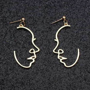 

New Styles Sexy Face Drop Earrings Hiphop Statement Cold Wind Ins Metal Abstract Art Hollow out Profile Dangle Earrings Gift