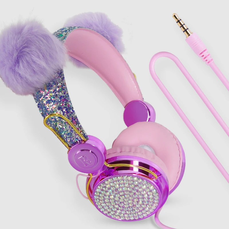 Cute Kids Wired Headphone With Microphone Girls 3.5mm Stereo Music Earphone Mobile Phone
