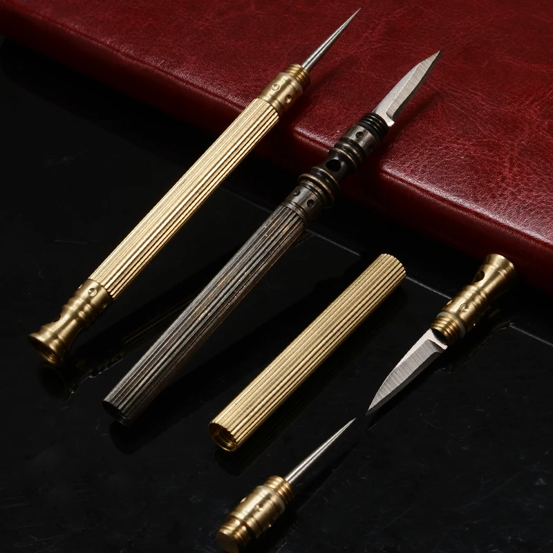 Brass Knife Stainless Steel Toothpick Set Multifunction Stealth Self Defense EDC Knife Outdoor Portable Detachable Tiny Cutting
