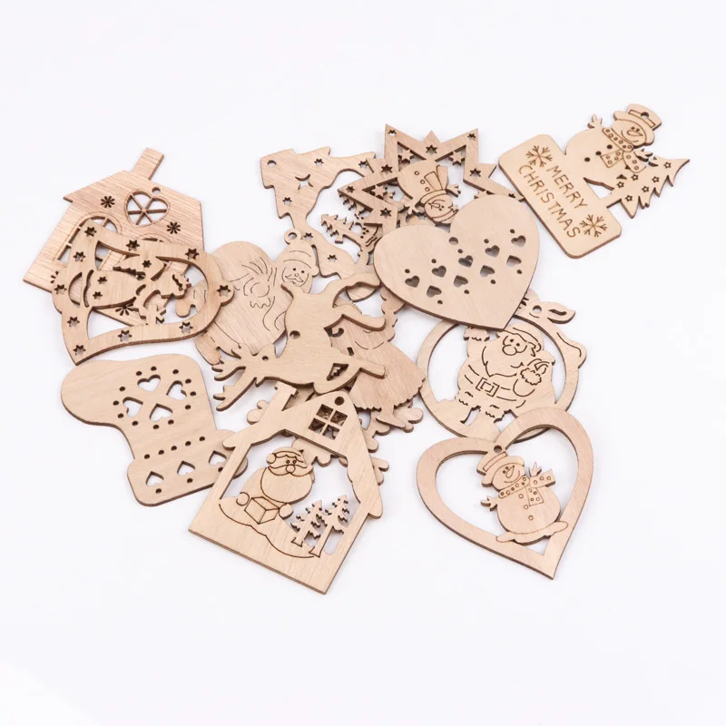 

Wooden Christmas Series Pattern Scrapbooking Art Collection Craft for Handmade Sewing Home Decoration 60-90mm 5pcs